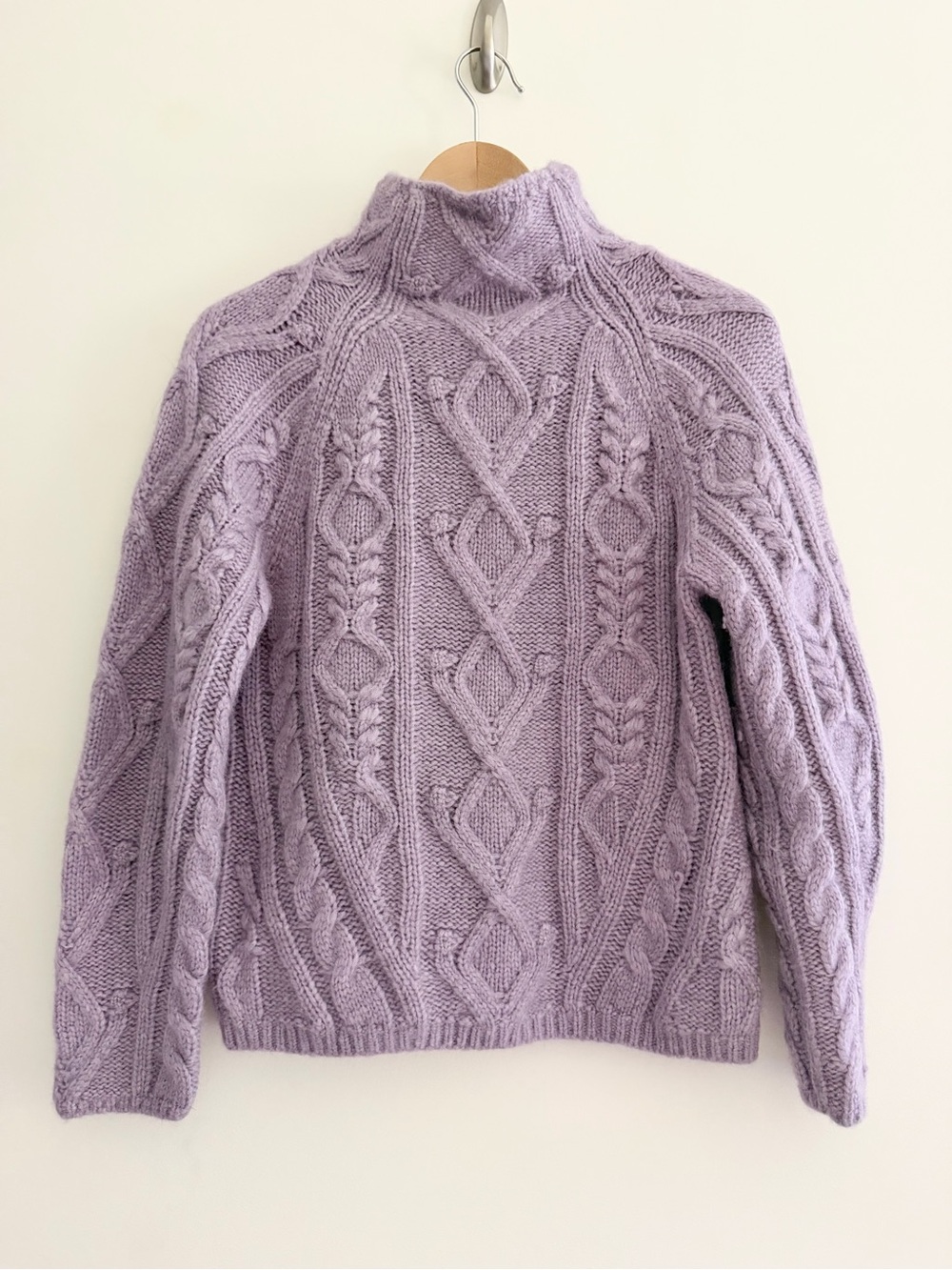 Vince Alpaca Merino Wool Blend Lavender Cable Knit Turtleneck Sweater Cozy XS